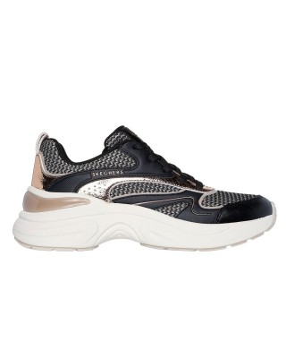 Skechers Two Tone Mesh Metallic Μαύρο-Χρυσό Γυναικεία Παπούτσια 