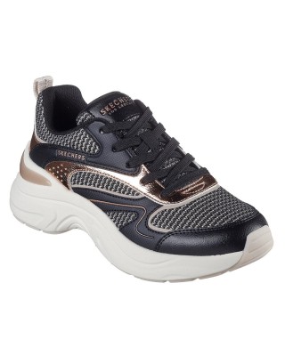 Skechers Two Tone Mesh Metallic Μαύρο-Χρυσό Γυναικεία Παπούτσια 