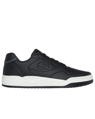 Skechers Duraleather Overlay Fashion Lace Up Μαύρο Ανδρικά Παπούτσια 