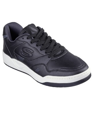 Skechers Duraleather Overlay Fashion Lace Up Μαύρο Ανδρικά Παπούτσια 