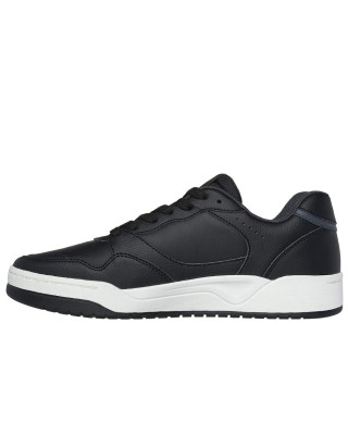 Skechers Duraleather Overlay Fashion Lace Up Μαύρο Ανδρικά Παπούτσια 