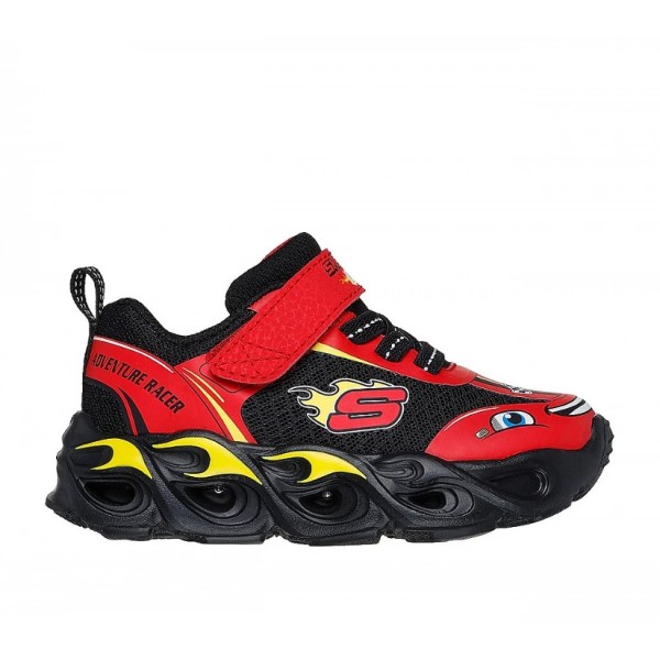Skechers Wheel Buddies Κόκκινο-Μαύρο Βρεφικά Παπούτσια Με Φωτάκια