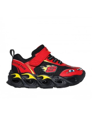 Skechers Wheel Buddies Κόκκινο-Μαύρο Βρεφικά Παπούτσια Με Φωτάκια