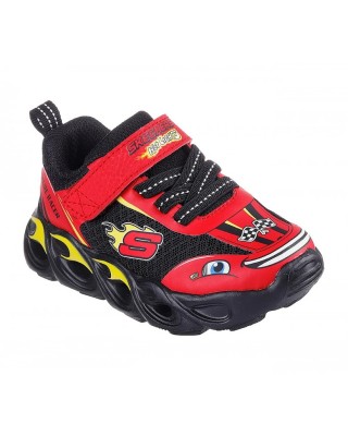 Skechers Wheel Buddies Κόκκινο-Μαύρο Βρεφικά Παπούτσια Με Φωτάκια