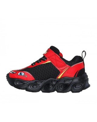 Skechers Wheel Buddies Κόκκινο-Μαύρο Βρεφικά Παπούτσια Με Φωτάκια