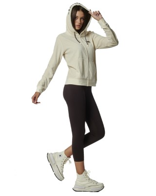 Body Action W Velour Hoodie Jacket Γυναικείες Ζακέτες Εκρού