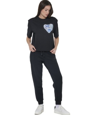 Body Action W Relaxed Fit Mercerised Γυναικείο T-Shirt Μαύρο