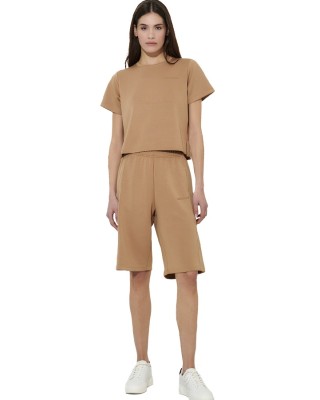 Body Action W Modal Straight-Cut Γυναικείο T-Shirt Καφέ