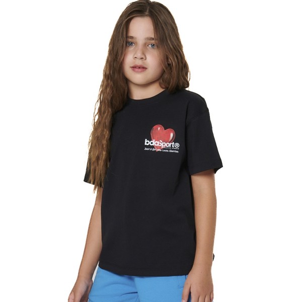 Body Action G Floral Print Παιδικό T-Shirt Μαύρο