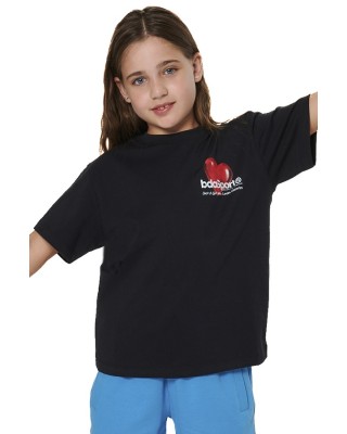 Body Action G Floral Print Παιδικό T-Shirt Μαύρο