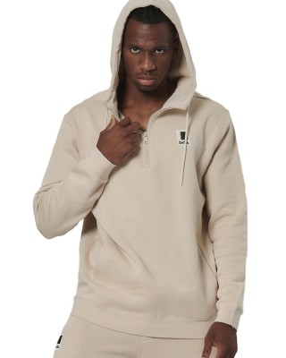 Body Action Half-Zip Hooded Sweatshirt Μπεζ Ανδρική Μπλούζα 