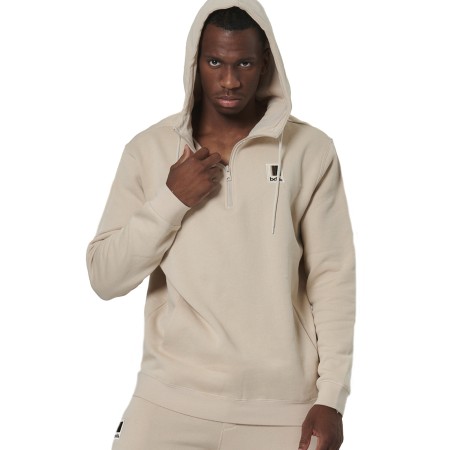 Body Action Half-Zip Hooded Sweatshirt Μπεζ Ανδρική Μπλούζα 