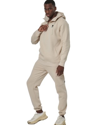 Body Action Half-Zip Hooded Sweatshirt Μπεζ Ανδρική Μπλούζα 