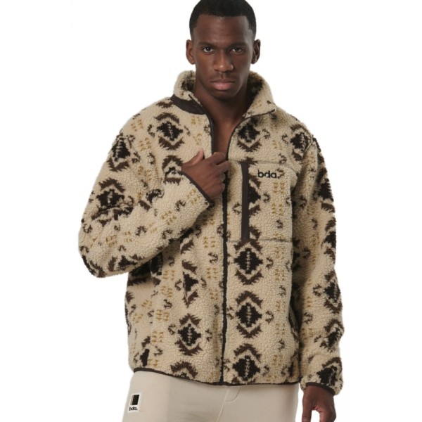 Body Action Printed Sherpa-Fleece Jacket Ανδρική Ζακέτα Εκρου