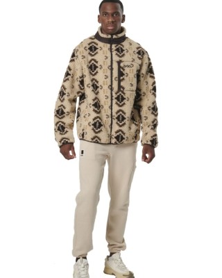 Body Action Printed Sherpa-Fleece Jacket Ανδρική Ζακέτα Εκρου