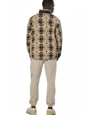 Body Action Printed Sherpa-Fleece Jacket Ανδρική Ζακέτα Εκρου