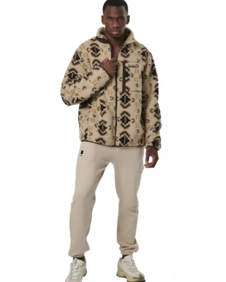Body Action Printed Sherpa-Fleece Jacket Ανδρική Ζακέτα Εκρου