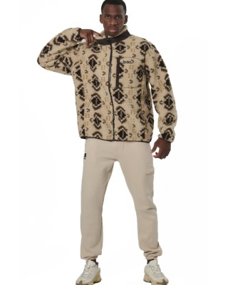 Body Action Printed Sherpa-Fleece Jacket Ανδρική Ζακέτα Εκρου