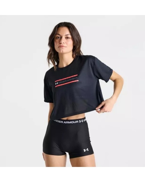 Under Armour Tech Branded Crop Ss Γυναικείο T-Shirt Μαύρο Under Armour Tech Branded Crop Ss Γυναικείο T-Shirt Μαύρο