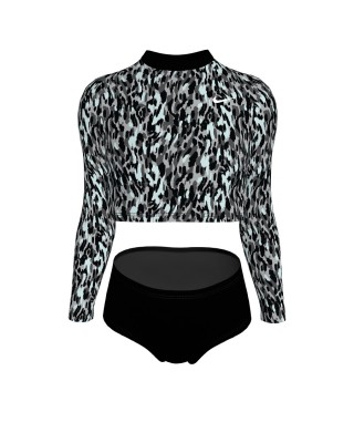 Nike Long Sleeve Crop Top Παιδικό Μαγιό Μαύρο