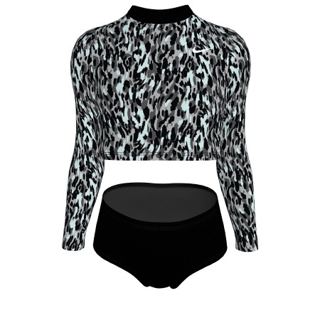 Nike Long Sleeve Crop Top Παιδικό Μαγιό Μαύρο