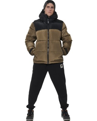 Body Action M Two-Tone Puffer Jacket Ανδρικό Μπουφάν Λαδι